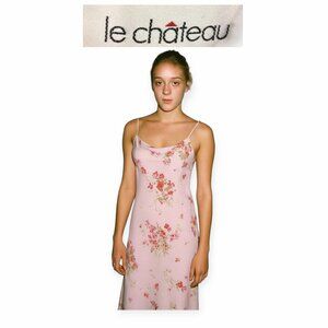 1990s Floral Pink Slip Dress by Le Chateau XS/S